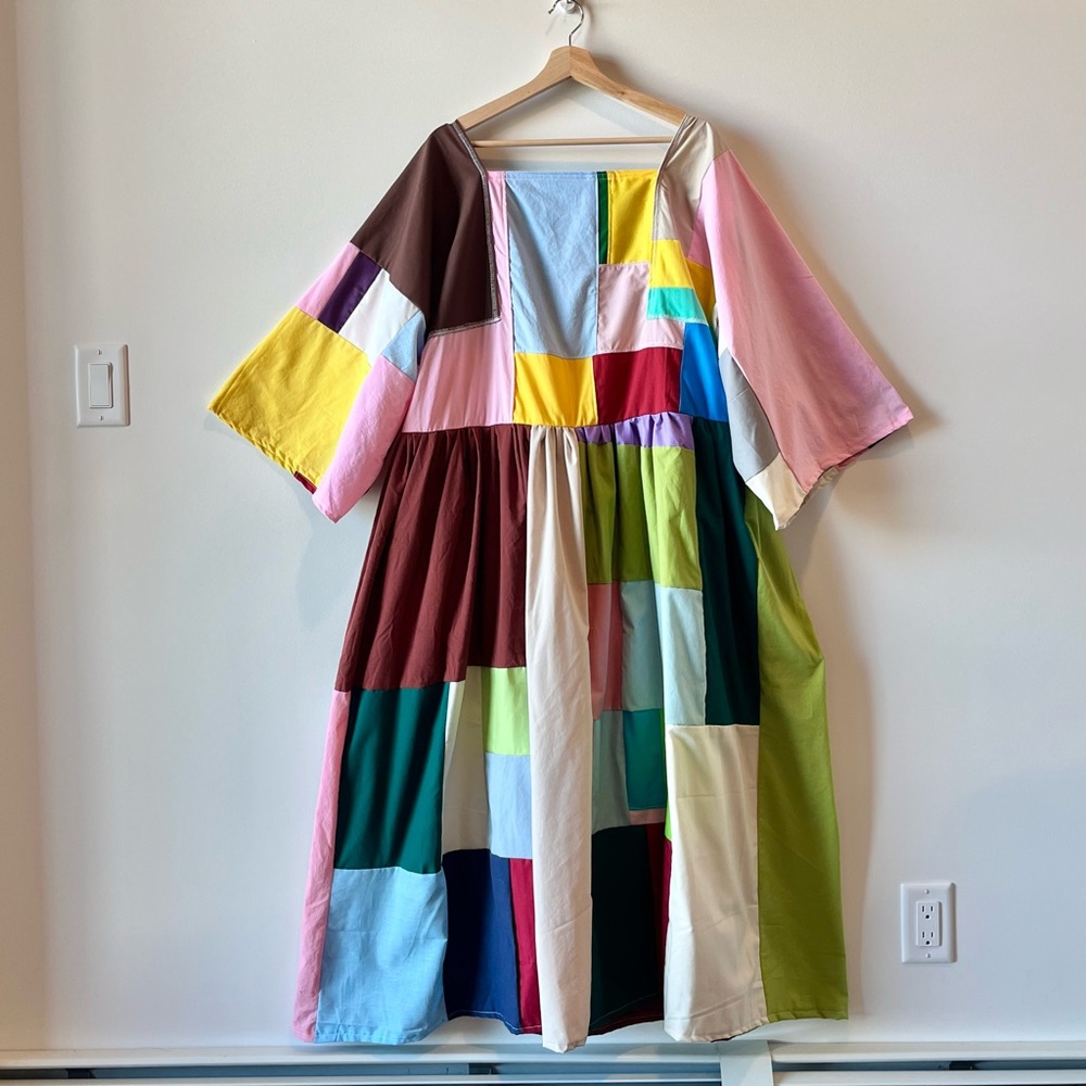 Handmade Quilted Patchwork Colorblock Dress SKU 02261 - Picture 4 of 16